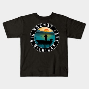 Big Norway Lake Fishing Michigan Sunset Kids T-Shirt